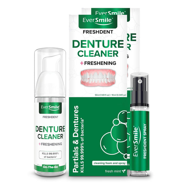 EverSmile FreshDent Denture Cleaner + Teeth Whitening Spray - Travel Size, 50ml + 10ml (2pk)