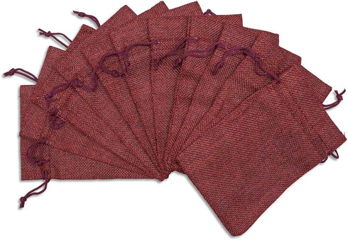 12-Pack Natural Burlap Gift Bags w. Drawstring (Maroon Red, Medium) for Party Favors, Presents or DIY Craft