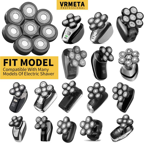 Men's Electric Shaver Replacement Heads, 8D Sharp Stainless Steel Blades - 8 Heads for Electric Rotary Shaver (Black)