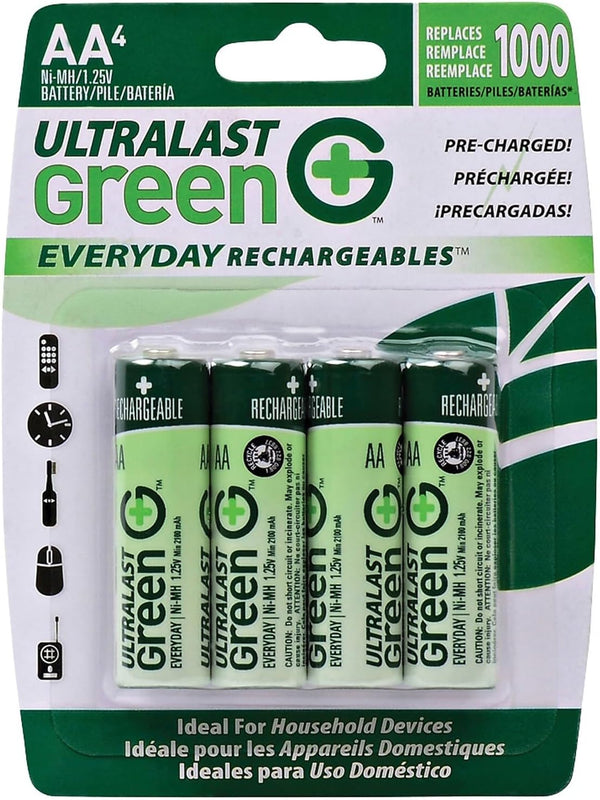 ULTRALAST ULGED4AA AA Green Precharged Ready-to-Use Rechargeable Batteries - 4 Pack