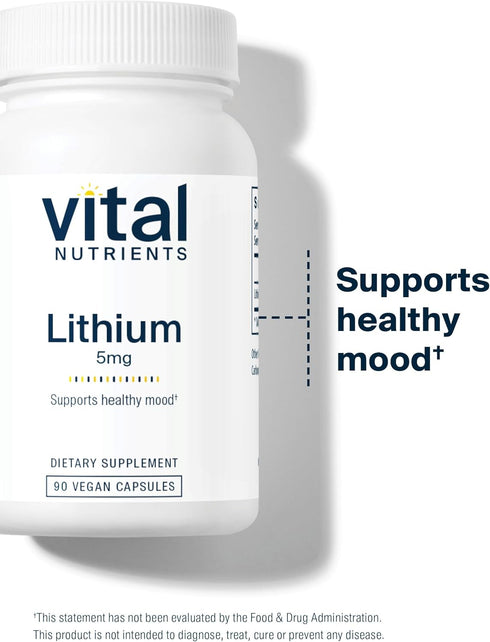 Vital Nutrients Lithium Orotate, Vegan Lithium Supplements for Memory & Behavioral Health, 5mg, 90 Capsules