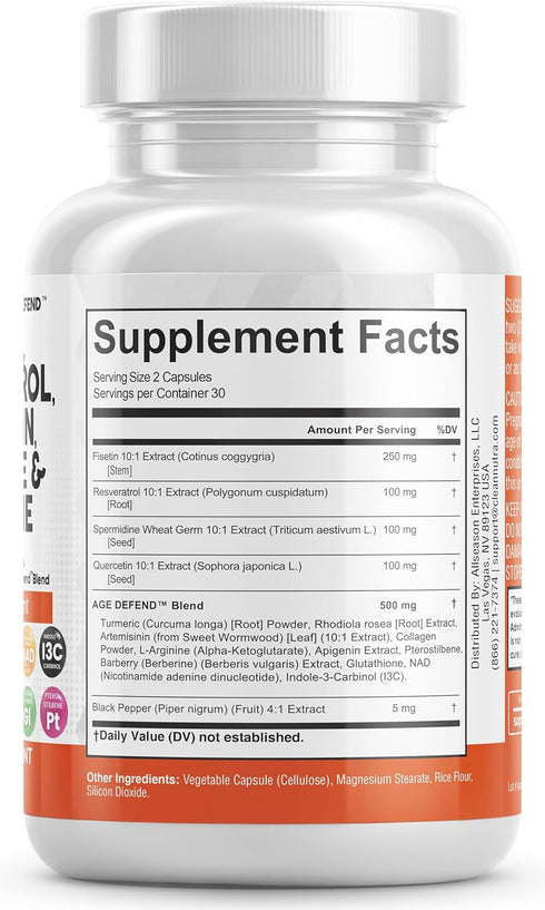 Clean Nutraceuticals Fisetin 2500mg, Quercetin 1000mg, Resveratrol 1000mg, Health Supplement for Longevity
