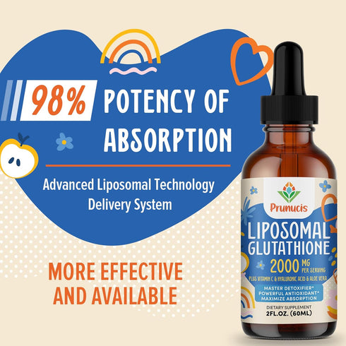 2000MG Liposomal Glutathione Liquid, 2 FL.OZ - 98% Absorption Active L-Glutathione Antioxidant Supplement