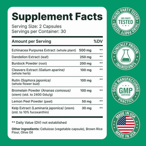 Sculptique 60 Lymphatic Drainage Supplement Lymphatic Drainage Capsules with Dandelion, Burdock, Cleavers & Echinacea