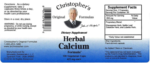 Christopher's Original Formulas Herbal Calcium - Natural Bone Support, 100 Caps, Pack of 1