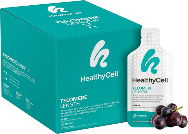 Healthycell Telomere Length Anti Aging Supplement with Cats Claw for DNA Repair, 30 Gel Packs