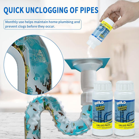 Tool2pcs Wild Tornado Pipe Dredge,Powerful Sink Cleaner Powder Fast Foaming for Kitchen Toilet Pipeline Quick Cleaning