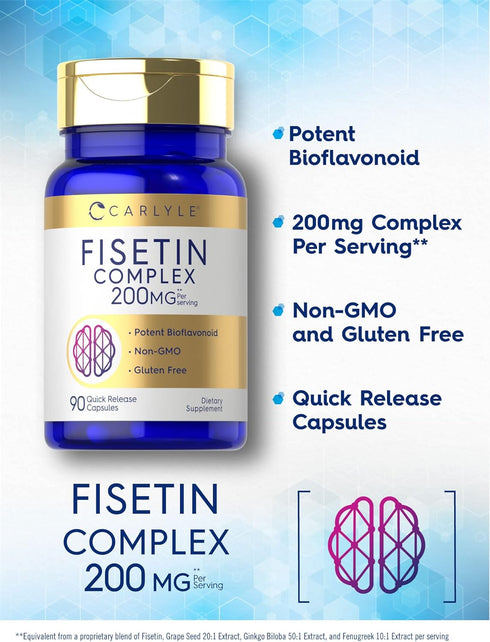 Carlyle Fisetin Complex Supplement | 200mg | 90 Capsules | Non-GMO and Gluten Free