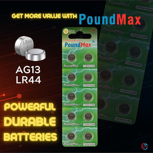 PoundMax 10 AG13 LR44 1.5 x V Alkaline Button Cell Battery