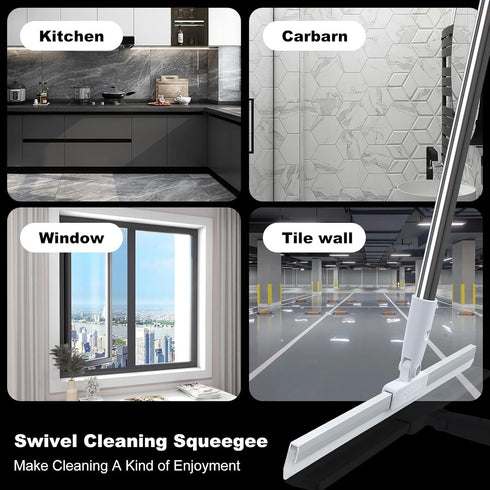 Rubber Squeegee Broom for Floor, 62" Long Handle Window Squeegee, Silicone Pet Hair Remover for Indoor Cleaning