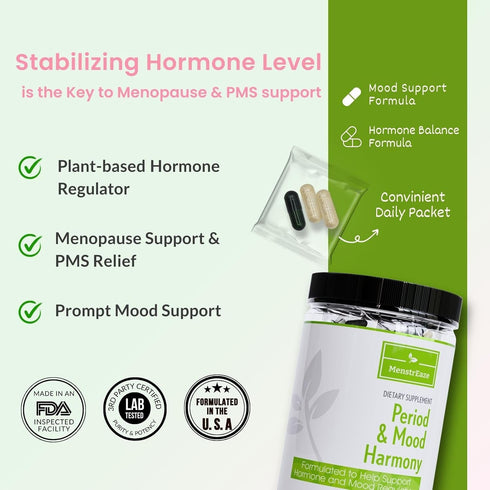 Mood Support & Hormone Balance for Women - Plant-Based Menopause Support & PMS Relief with Magnesium & Herbs, 30 Serves
