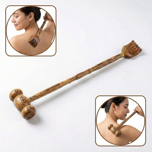 mikabaka 2-in-1 Hammer, Solid Wood Back Scratcher & Massage Dual-Use Natural Wooden Tool for Itch Relief and Muscle