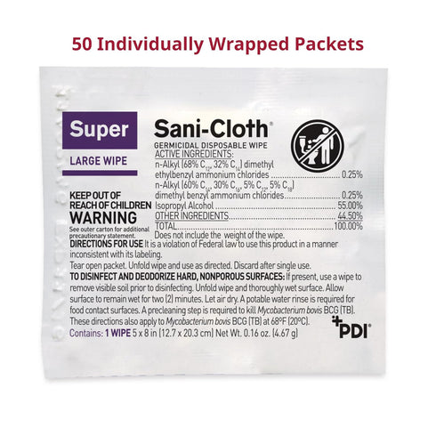 PDI Super Sani-Cloth Germicidal Disposable Wipe, Large, 5" x 8", Individual