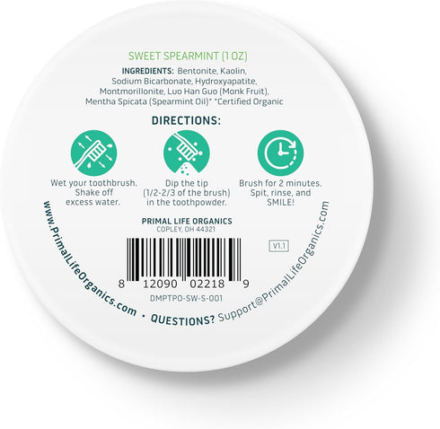Primal Life Organics Dirty Mouth Toothpowder, Organic Tooth Cleaning Powder with Natural Kaolin & Bentonite Clay, Sweet