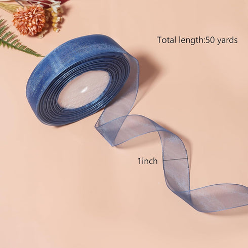 1 inch Sheer Organza Ribbon 50 Yards Royal Blue Chiffon Ribbon for gift wrapping Father's Day Wedding Bouquet crafts by Hiswan