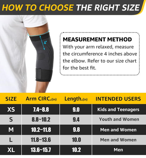 HiRui 2 PACK Elbow Brace - Elbow Compression Sleeves with Adjustable Straps, Tennis Elbow Golfer Elbow Treatment Arm