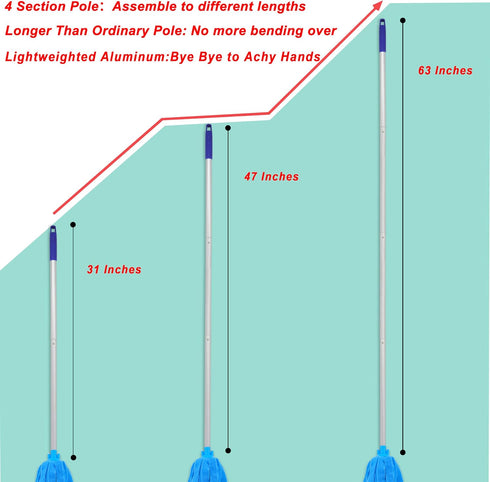 Set 2 Lightweight Microfiber Mop - Includes Aluminum Pole and Mop Heads