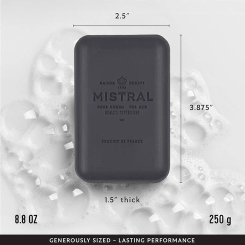 Mistral Black Amber Luxury Bar Soap for Men, Natural Moisturizing Triple-Milled Soap, 8.8 oz