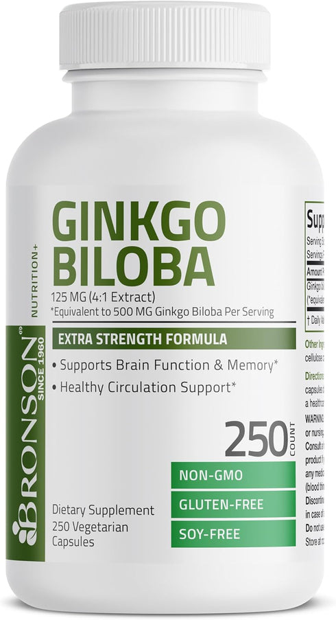 Bronson Ginkgo Biloba Extra Supports Memory & Brain Function, 250 Vegetarian Capsules
