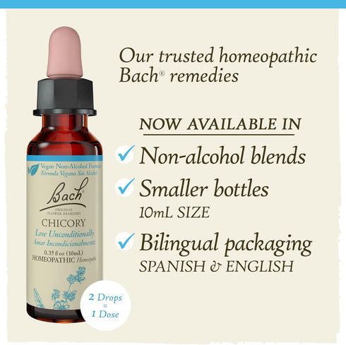 Bach Original Flower Remedies, Chicory for Unconditional Love, Natural Homeopathic Flower Essence, Vegan, 10mL Dropper