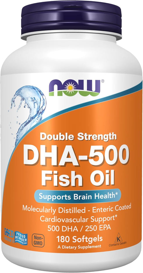 NOW Foods Supplements, DHA-500 with 250 EPA, Molecularly Distilled, 180 Softgels for Brain Health