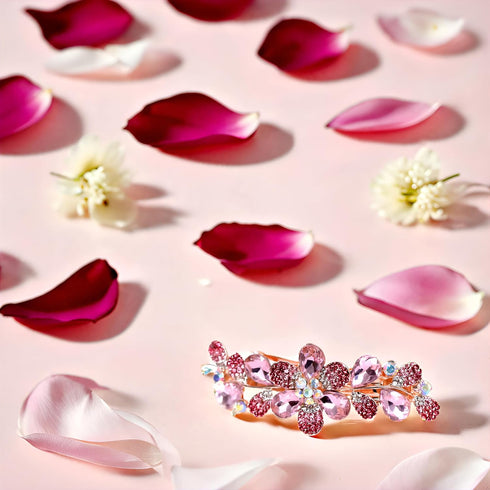 Ruihfas Women Girls Crystal Rhinestone Flower Pattern Hair Spring Clip - Sweet Hair Accessories (Pink)