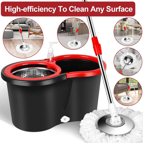 Set, 3 61" Mop and Bucket with Wringer Floor Cleaning, Household Cleaning Supplies, Stainless Steel Mop Bucket