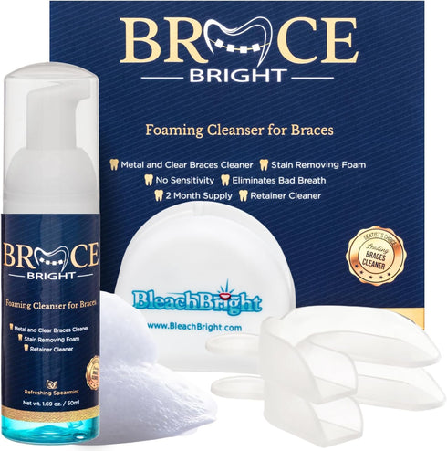 Teeth Whitening for Braces Cleaner Kit for Metal, Ceramic, Clear Brackets & Wires, No Sensitivity, Minty Foam
