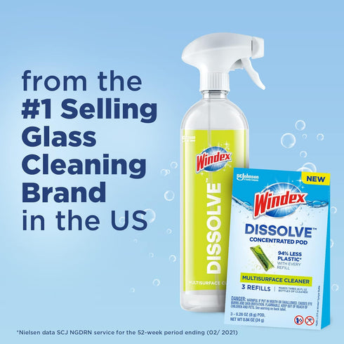 Windex Dissolve Concentrated Pods, Multisurface Cleaner Starter Kit, 1 Reusable Bottle, 3 Concentrated Pods
