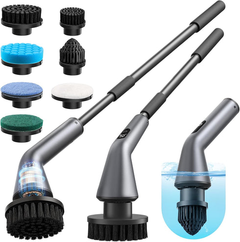 VICNOVA Electric Spin Scrubber, IPX7 Waterproof 2-Speed, Extendable Long Handle Cordless Cleaning