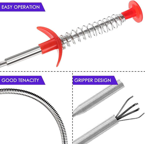 Drain Snake Clog Remover, Flexible Grabber Claw Pick Up Reacher for Toilet, Sewer, Shower, Kitchen, Bathroom Cleaning