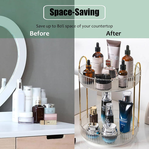 Rotating Makeup Organizer 2 Tier - Lazy Susan Trays for Skincare, Perfume Organizer for Bathroom Counter Vanity