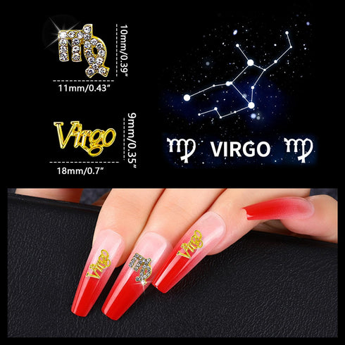 JERCLITY 20pcs Gold Alloy Virgo Zodiac Nail Charms, 10pcs Symbols and 10pcs Constellation Words