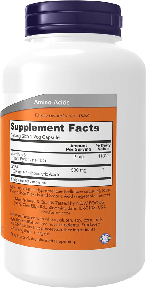 NOW GABA 500 mg, 200 Veg Capsules