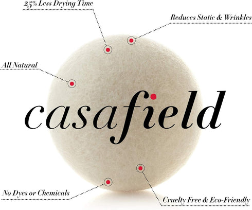 Casafield Wool Dryer Balls Set of 6, Extra Large Organic Handmade 100% New Zealand Wool Laundry Fabric Softener