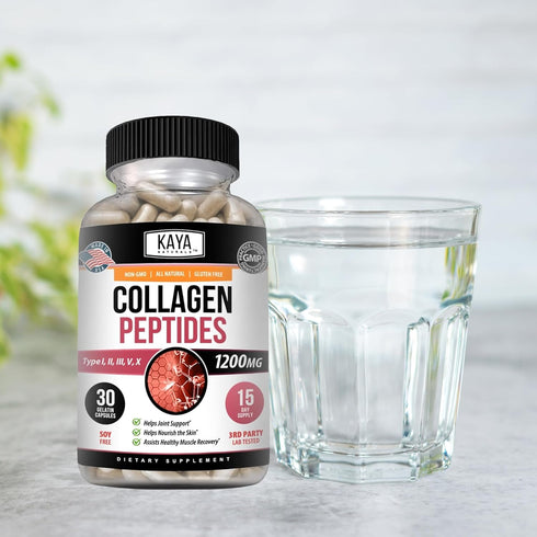 Kaya Naturals Multi Collagen Peptides Complex Powder - 30 Capsules for Hair, Skin, Nails & Anti-Aging.