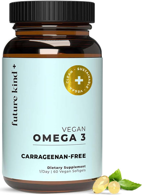 Future Kind Vegan Omega 3 Supplement - Glass Bottle, DHA EPA for Joint & Mood Support - 2 Month Supply