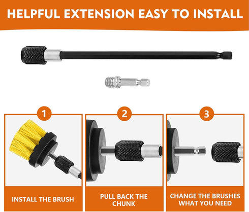 Drill Brush Attachments 20 PCS Scrub Pads & Sponge Power Scrubber Brush with Extend Long Rod for All Purpose Cleaning