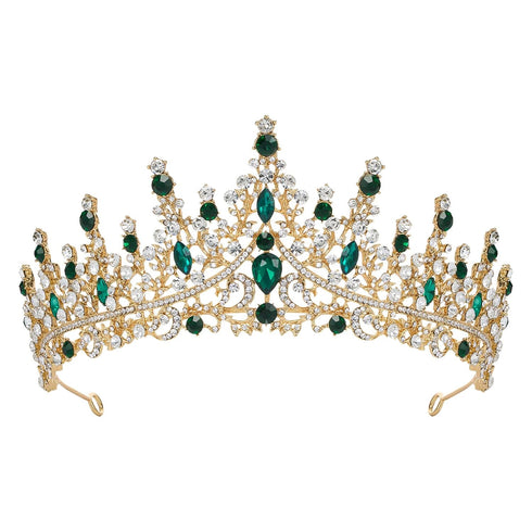 SWEETV Green Gold Tiara Crown - Crystal Hair Accessories for Women & Girls, Queen Crown for Quinceanera, Prom