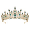 SWEETV Green Gold Tiara Crown - Crystal Hair Accessories for Women & Girls, Queen Crown for Quinceanera, Prom