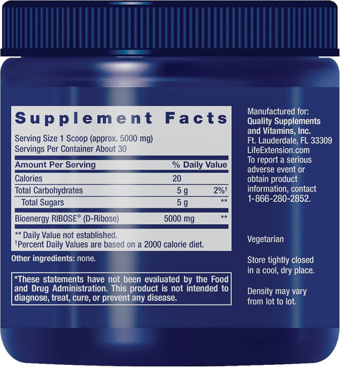 Life Extension D-Ribose Powder, 150 Grams for Heart and Muscle Health