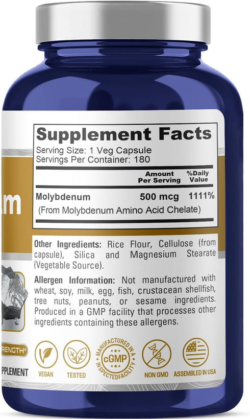 NusaPure Chelated Molybdenum, 500 mcg, 180 Vegetarian Caps, Vegan, Non-GMO
