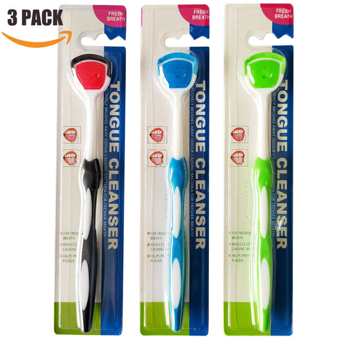 Tongue Brush, Tongue Scraper, Tongue Cleaner, 3 Pack (Black, Blue, Green)