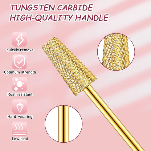 Hestya 7 Pieces Nail Drill Bits Set, Tungsten Carbide Drill Bits for Nails Electric File, Gold