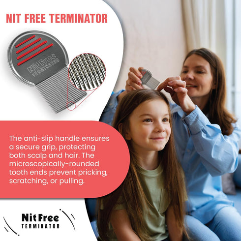 Nit Free Terminator Lice Comb, Professional Stainless Steel Comb for Head Lice Treatment, Pack of 2 (Silver)