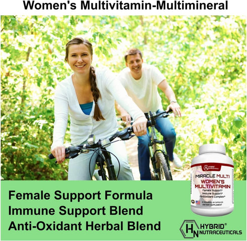 Hybrid Nutraceuticals MiracleMulti Multivitamin for Women - Female Support Formula, Immune Support, Minerals, Biotin,