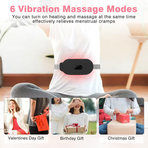 Portable Cordless Heating Pad for Cramps, 6 Heat Levels & Massage Modes, Black Heating Pad for Back Pain Relief