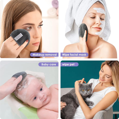 SUNLAND Reusable Makeup Remover Pads, Microfiber Face Cleansing Gloves, Washable Makeup Remover Cloth with Laundry Bag