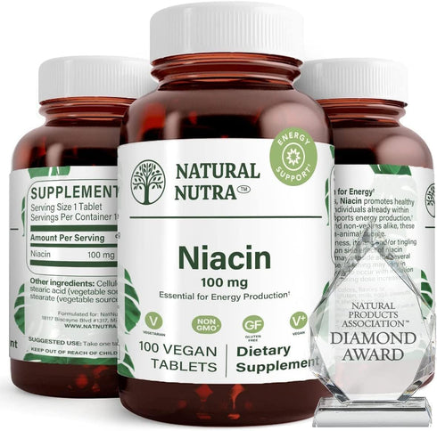 Natural Nutra Niacin (Vitamin B3) Supplement for Energy & Digestion, 100 mg, 100 Tablets (Pack of 3)