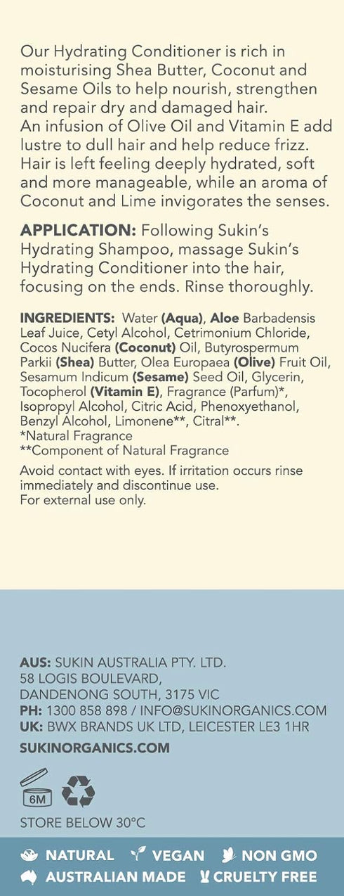 Sukin Hydrating Conditioner for Dry & Damaged Hair, 16.9 Fl Oz